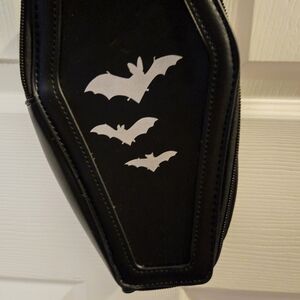 Black Coffin-Shaped Bag with White Bats